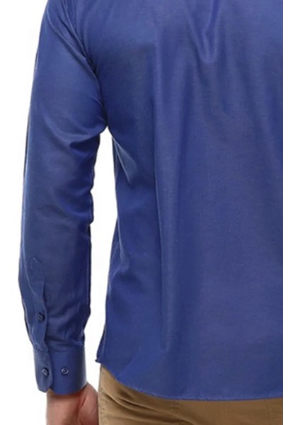 Erkek Kot Mavi Düz Cepsiz Geniş Kesim Uzun Kollu Gömlek modelleri