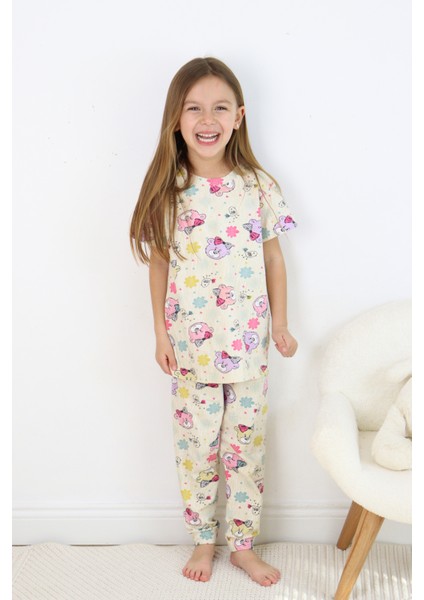 Harika Kids Kız Çocuk Pamuklu Penye Kumaş Baskılı Pijama Takımı