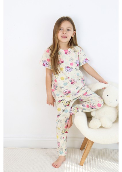 Harika Kids Kız Çocuk Pamuklu Penye Kumaş Baskılı Pijama Takımı