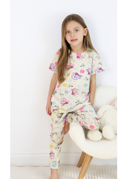 Harika Kids Kız Çocuk Pamuklu Penye Kumaş Baskılı Pijama Takımı