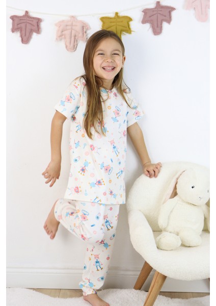 Harika Kids Kız Çocuk Pamuklu Penye Kumaş Baskılı Pijama Takımı