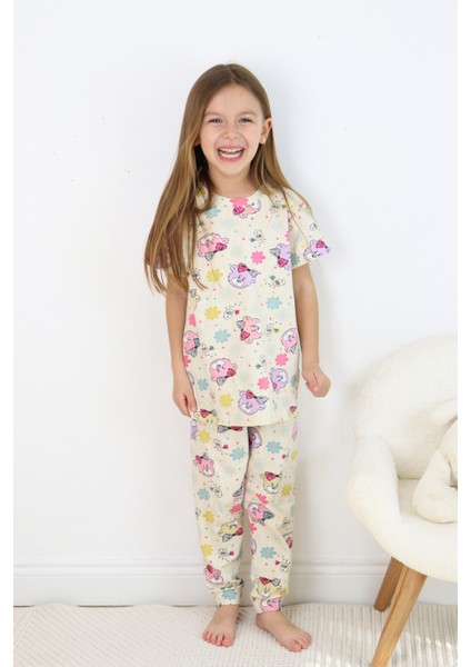 Kız Çocuk Pamuklu Penye Kumaş Baskılı Pijama Takımı fiyatları