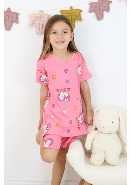 Kız Çocuk Pamuklu Penye Kumaş Baskılı Şortlu Pijama Takımı indirimleri