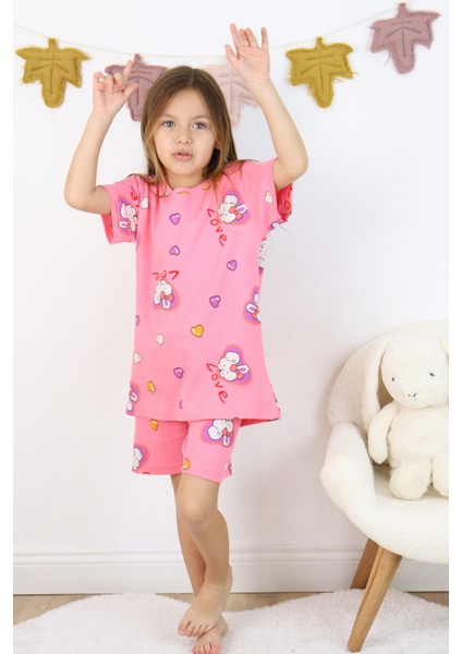 Harika Kids Kız Çocuk Pamuklu Penye Kumaş Baskılı Şortlu Pijama Takımı