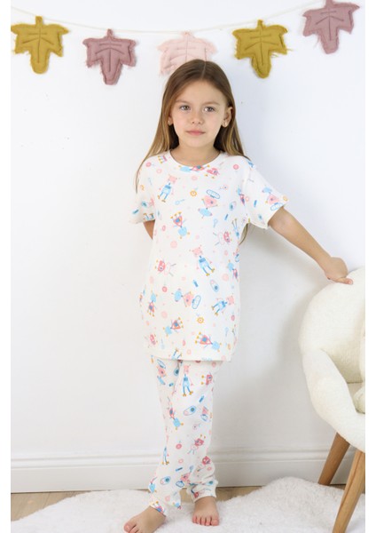 Harika Kids Kız Çocuk Pamuklu Penye Kumaş Baskılı Pijama Takımı