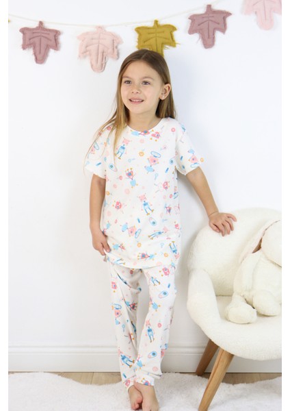 Harika Kids Kız Çocuk Pamuklu Penye Kumaş Baskılı Pijama Takımı