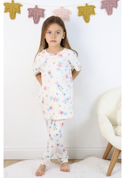 Harika Kids Kız Çocuk Pamuklu Penye Kumaş Baskılı Pijama Takımı