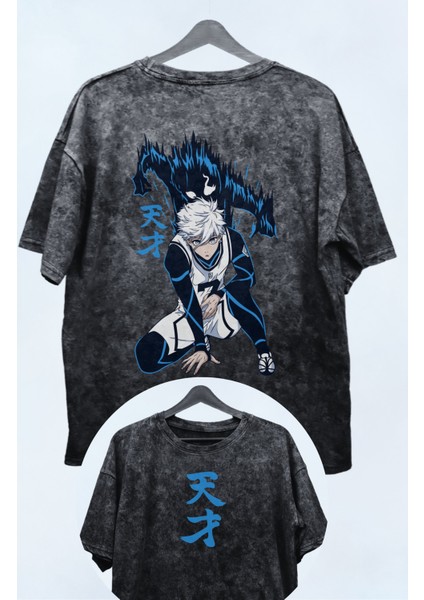 Unisex Sırt Baskılı Seishiro Nagi Vintage Tişört, Oversize Anime Baskılı Yıkamalı T-Shirt