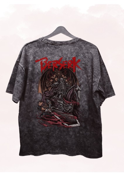 Unisex Sırt Baskılı Berserk Vintage Tişört, Oversize Anime Baskılı Yıkamalı T-Shirt fiyatları