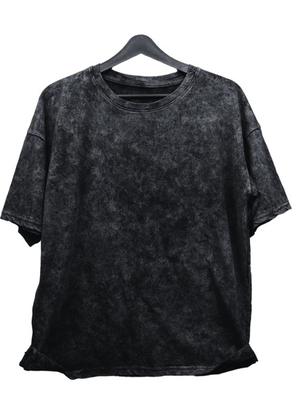 Unisex Düz Baskısız Eskitme Tişört, Oversize Basic Yıkamalı T-Shirt
