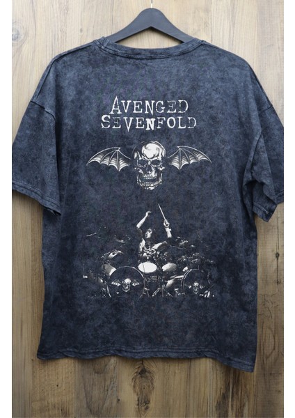 Unisex Avenged Sevenfold Sırt Baskılı Yıkamalı Tişört, Oversize Rock-Metal Baskılı Eskitme T-Shirt