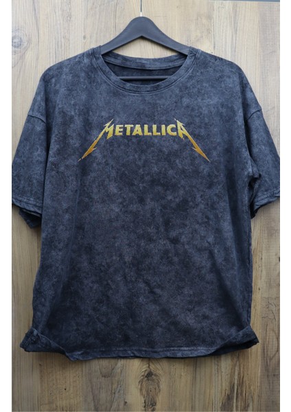 Unisex Kılıçlı Metallica Sırt Baskılı Yıkamalı Tişört, Oversize Rock-Metal Baskılı Vintage T-Shirt modelleri