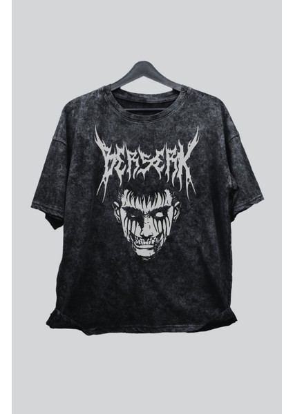 Unisex Berserk Guts Eskitme Tişört, Oversize Anime Baskılı Yıkamalı T-Shirt
