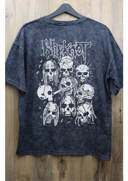 Unisex Slipknot Sırt Baskılı Yıkamalı Tişört, Oversize Rock-Metal Baskılı Eskitme T-Shirt fiyatları