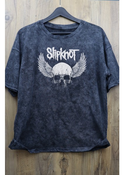 Unisex Slipknot Sırt Baskılı Yıkamalı Tişört, Oversize Rock-Metal Baskılı Eskitme T-Shirt modelleri
