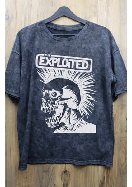 Unisex The Exploited Baskılı Yıkamalı Tişört, Oversize Rock-Metal Baskılı Retro T-Shirt