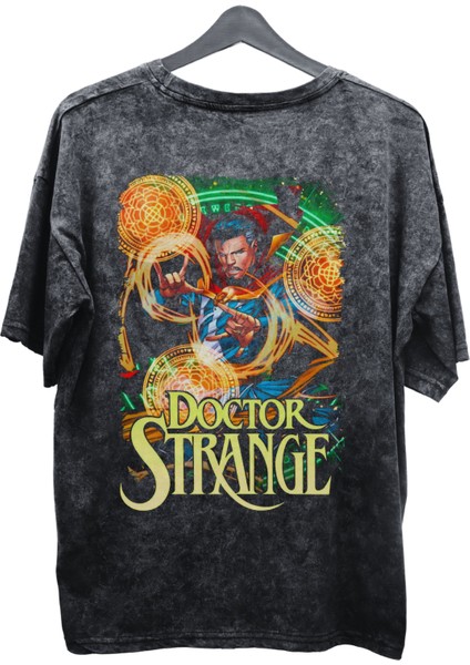 Unisex Doctor Strange Baskılı Yıkamalı Tişört, Oversize Marvel Comics Baskılı Eskitme T-Shirt fiyatları