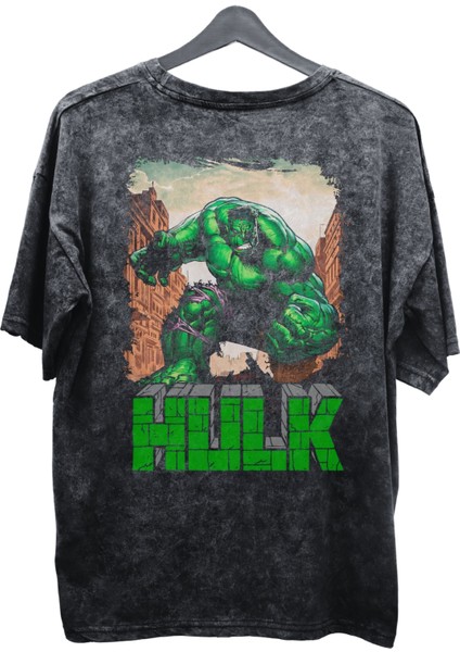 Unisex Hulk Baskılı Yıkamalı Tişört, Oversize Marvel Comics Baskılı Retro T-Shirt fiyatları