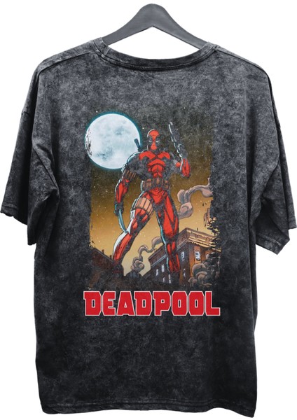 Unisex V2 Deadpool Baskılı Yıkamalı Tişört, Oversize Marvel Comics Baskılı Retro T-Shirt fiyatları