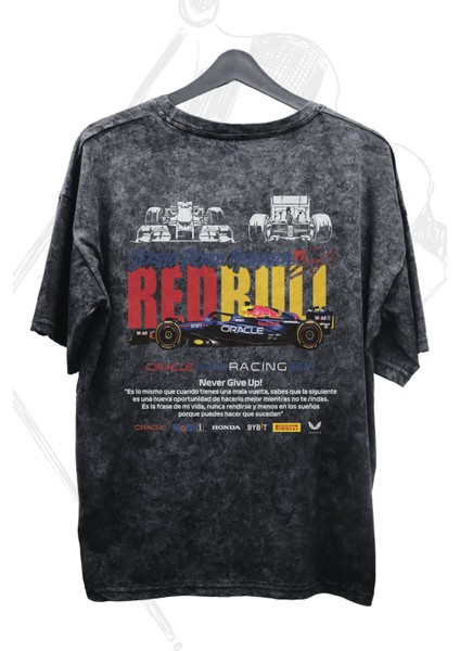 Unisex Oracle Redbull Racing Team Sırt Baskılı Yıkamalı Tişört, Oversize F1 Baskılı Retro T-Shirt