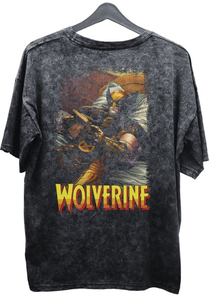 Unisex Wolverine Baskılı Yıkamalı Tişört, Oversize Marvel Comics Baskılı Vintage T-Shirt fiyatları