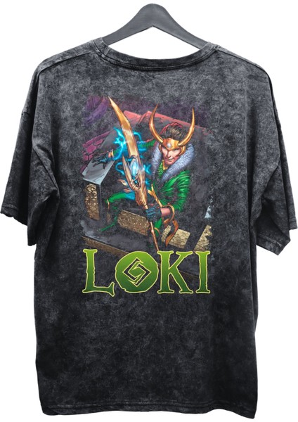 Unisex Loki Baskılı Yıkamalı Tişört, Oversize Marvel Comics Baskılı Vintage T-Shirt fiyatları