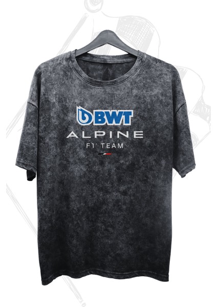 Unisex Bwt Alpine F1 Team Sırt Baskılı Yıkamalı Tişört, Oversize F1 Baskılı Vintaget-Shirt modelleri