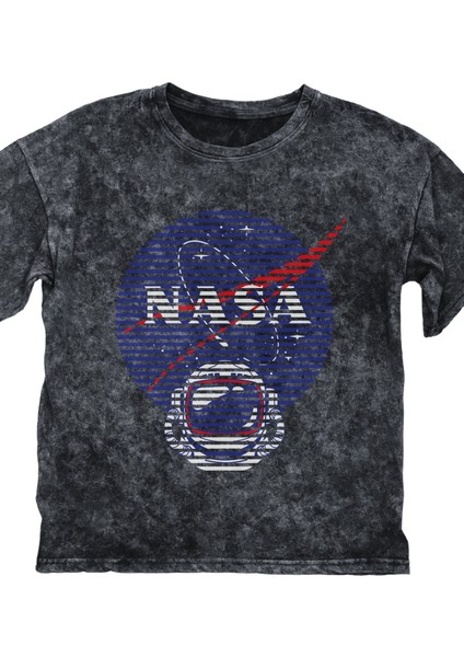 Unisex Nasa Baskılı Yıkamalı Tişört, Oversize Nasa Baskılı Retro T-Shirt