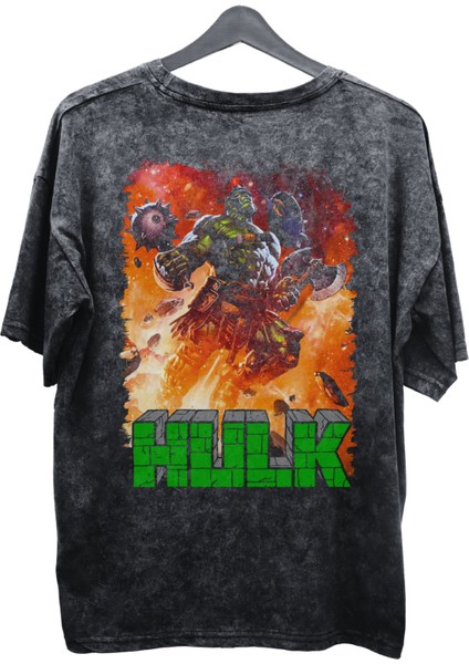 Unisex V2 Hulk Ex Baskılı Yıkamalı Tişört, Oversize Marvel Comics Baskılı Vintage T-Shirt fiyatları