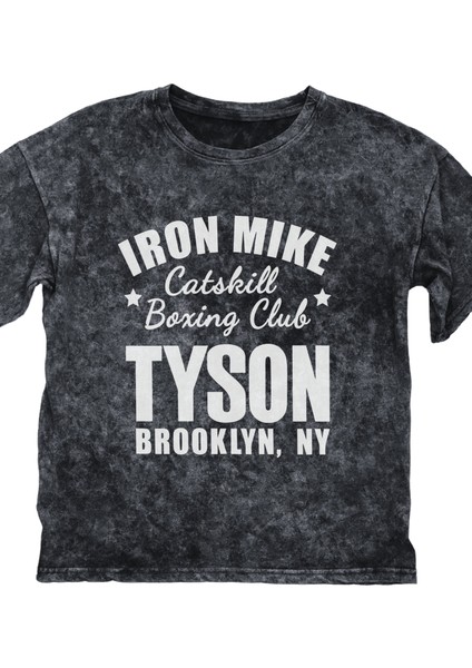 Unisex Iron Mike Tyson Baskılı Yıkamalı Tişört, Oversize Mike Tyson Baskılı Eskitme T-Shirt