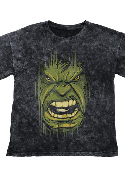 Unisex Hulk Baskılı Yıkamalı Tişört, Oversize Marvel Evreni Baskılı Retro T-Shirt