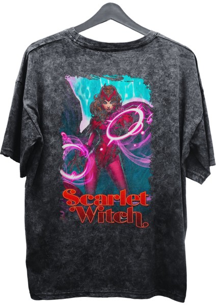 Unisex Scarlet Witch Baskılı Yıkamalı Tişört, Oversize Marvel Comics Baskılı Vintage T-Shirt fiyatları