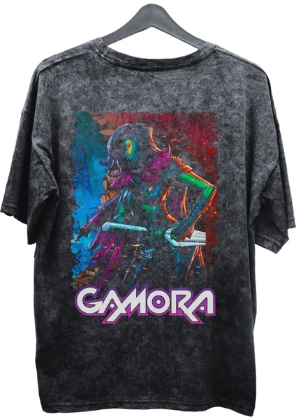 Unisex Gamora Baskılı Yıkamalı Tişört, Oversize Marvel Comics Baskılı Eskitme T-Shirt fiyatları