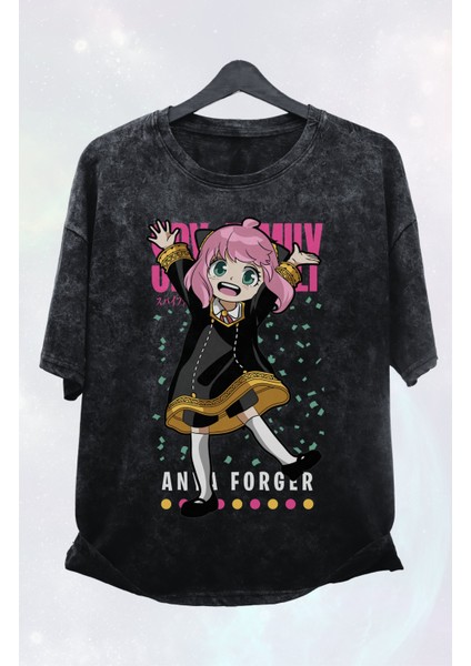 Oversize Anya Forger Spy x Family Baskılı Yıkamalı T-Shirt, Unisex Anime Baskılı Vintage Tişört