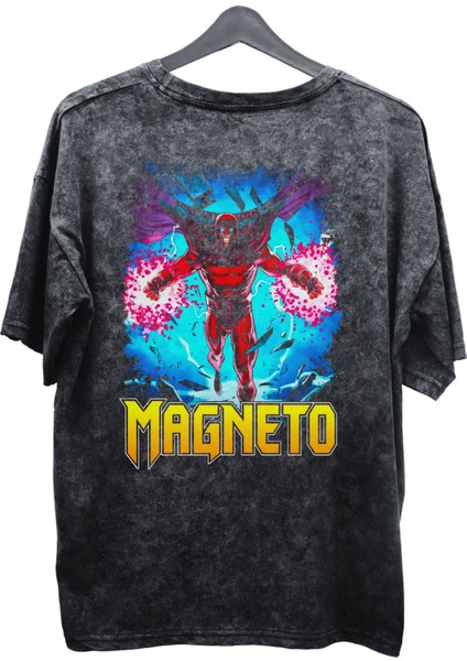 Unisex Magneto Baskılı Yıkamalı Tişört, Oversize Marvel Comics Baskılı Eskitme T-Shirt fiyatları