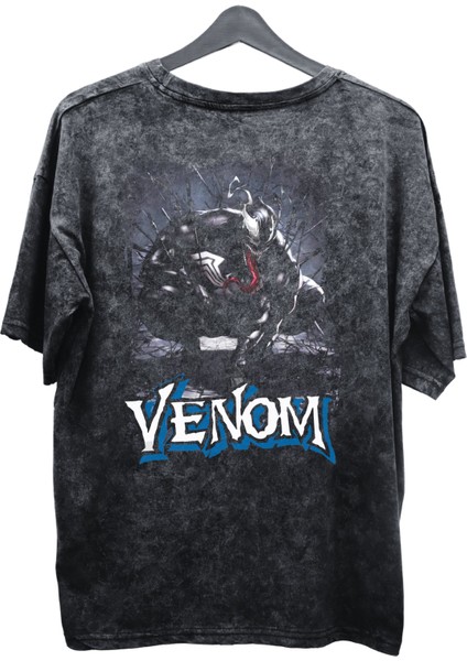 Unisex V3 Venom Ex2 Baskılı Yıkamalı Tişört, Oversize Marvel Comics Baskılı Eskitme T-Shirt fiyatları