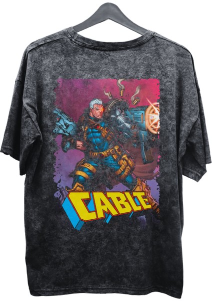 Unisex Cable Baskılı Yıkamalı Tişört, Oversize Marvel Comics Baskılı Eskitme T-Shirt fiyatları