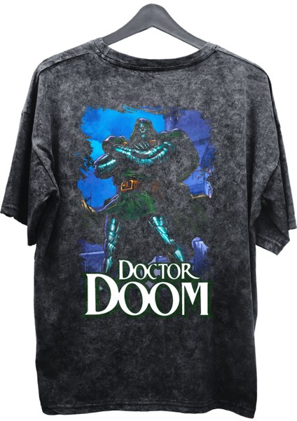 Unisex Doctor Doom Baskılı Yıkamalı Tişört, Oversize Marvel Comics Baskılı Retro T-Shirt fiyatları