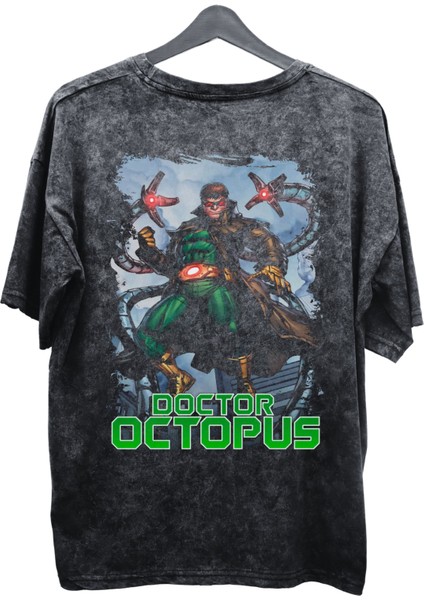 Unisex Doctor Octopus Baskılı Yıkamalı Tişört, Oversize Marvel Comics Baskılı Vintage T-Shirt fiyatları