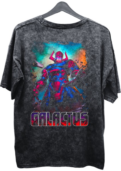 Unisex Galactus Baskılı Yıkamalı Tişört, Oversize Marvel Comics Baskılı Retro T-Shirt fiyatları