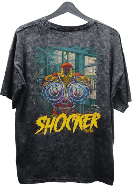 Unisex Shocker Baskılı Yıkamalı Tişört, Oversize Marvel Comics Baskılı Eskitme T-Shirt fiyatları