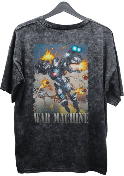 Unisex War Machine Baskılı Yıkamalı Tişört, Oversize Marvel Comics Baskılı Retro T-Shirt fiyatları