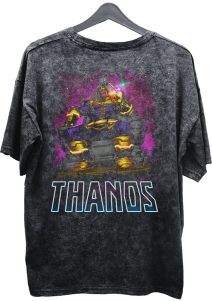 Unisex Thanos Baskılı Yıkamalı Tişört, Oversize Marvel Comics Baskılı Eskitme T-Shirt fiyatları