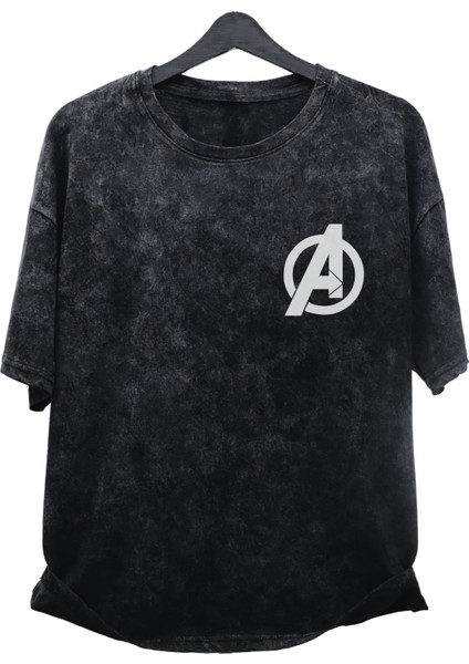 Unisex Demir Adam Baskılı Yıkamalı Tişört, Oversize Avengers Baskılı Eskitme T-Shirt modelleri