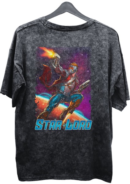 Unisex Star Lord Baskılı Yıkamalı Tişört, Oversize Marvel Comics Baskılı Vintage T-Shirt fiyatları