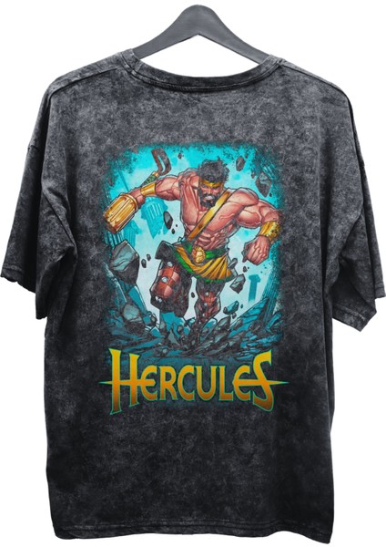 Unisex Hercules Baskılı Yıkamalı Tişört, Oversize Marvel Comics Baskılı Eskitme T-Shirt fiyatları