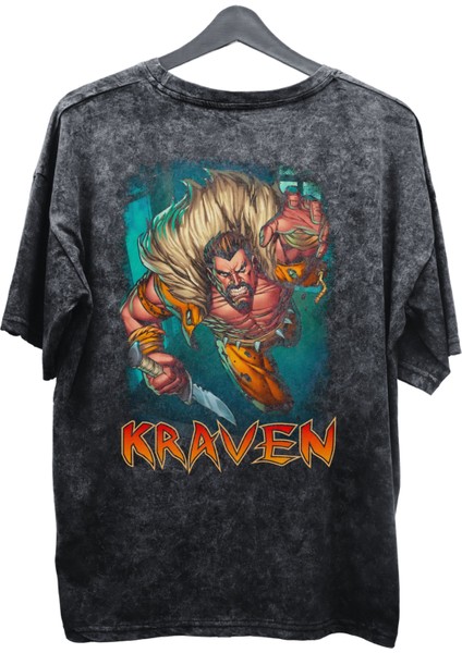 Unisex Kraven Baskılı Yıkamalı Tişört, Oversize Marvel Comics Baskılı Retro T-Shirt fiyatları