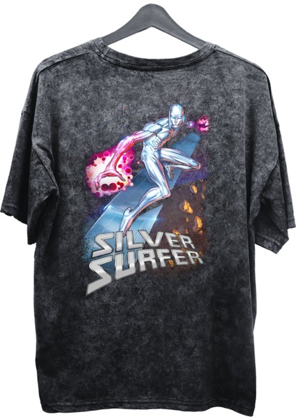 Unisex Silver Surfer Baskılı Yıkamalı Tişört, Oversize Marvel Comics Baskılı Retro T-Shirt fiyatları