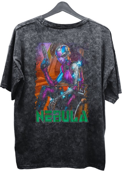 Unisex Nebula Baskılı Yıkamalı Tişört, Oversize Marvel Comics Baskılı Retro T-Shirt fiyatları