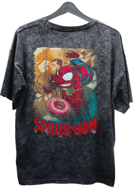 Unisex Spider-Ham Baskılı Yıkamalı Tişört, Oversize Marvel Comics Baskılı Vintage T-Shirt fiyatları